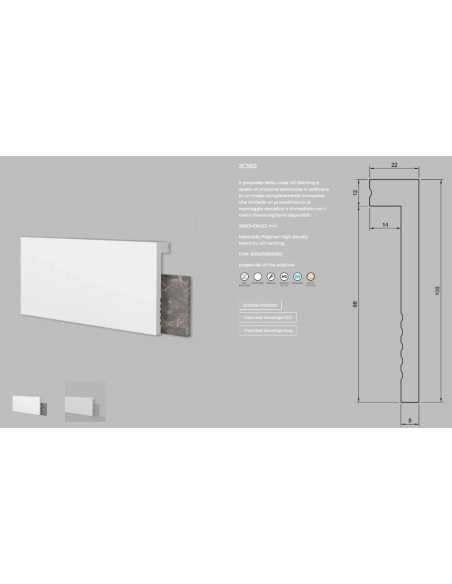 COPRIBATTISCOPA IN POLIMERO JC160 MT.2 BIANCO