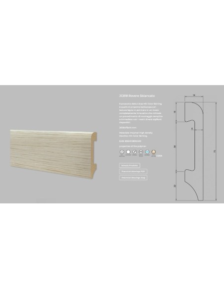 BATTISCOPA IN POLIMERI MT.2 ROVERE SBIANCATO 