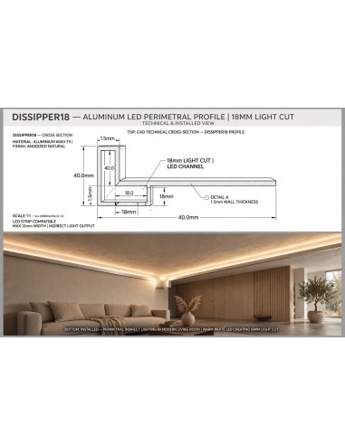DISSIPATORE PERIMETRALE CON COPERTURA OPALE MM 18X18 MT.2 CANALETTO